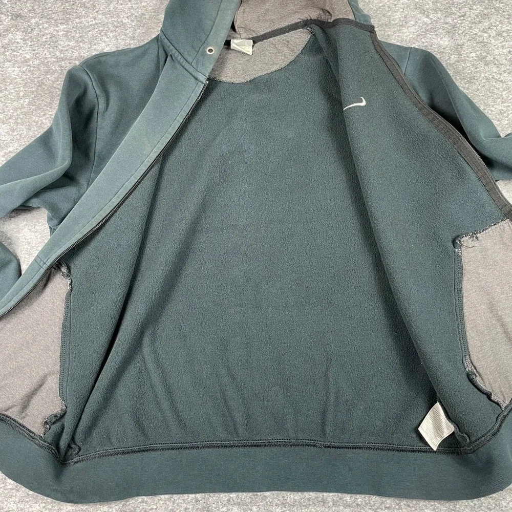 Vintage Nike Hoodie Mens Large Green Swoosh Fleece Lined Full Zip Sweatshirt